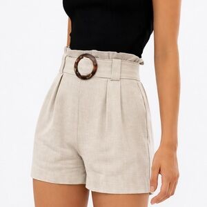 New Look NWT Beige High Waisted Bermuda Shorts with Belt Buckle | Size US 8